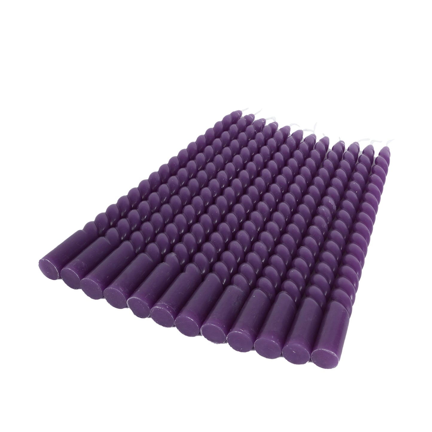 12-Pack Taper Candles Spiral Long Burn Wick Design Purple - Premium Unscented Wax Dinner Candle Sticks 11"