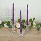 12-Pack Taper Candles Spiral Long Burn Wick Design Purple - Premium Unscented Wax Dinner Candle Sticks 11"