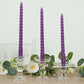 12-Pack Taper Candles Spiral Long Burn Wick Design Purple - Premium Unscented Wax Dinner Candle Sticks 11"