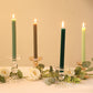 5 Pack 9" Assorted Sage Green Premium Unscented Ribbed Wax Taper Candles, Tall Real Wick Ribbon Dinner Candles
