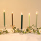 5 Pack 9" Assorted Sage Green Premium Unscented Ribbed Wax Taper Candles, Tall Real Wick Ribbon Dinner Candles