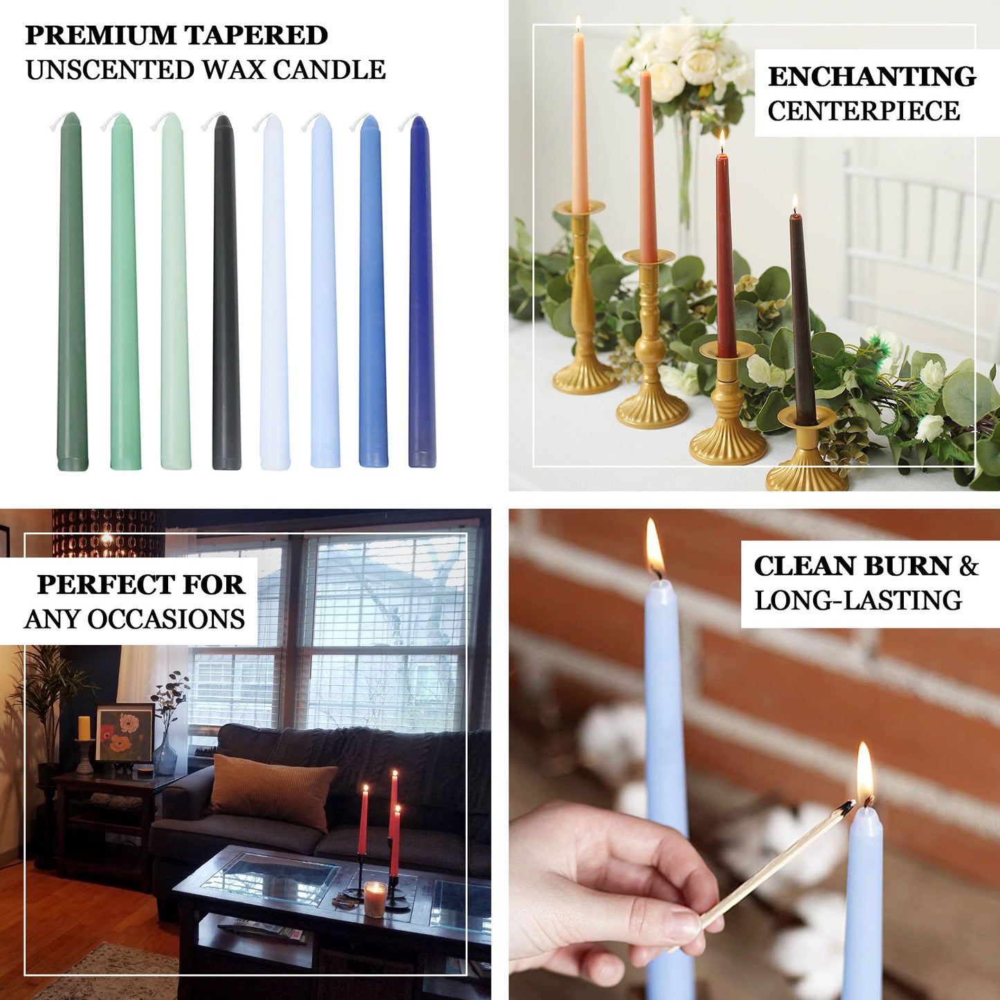 12 Pack 10" French Toile Wax Taper Candles White and Blue Unscented Candles