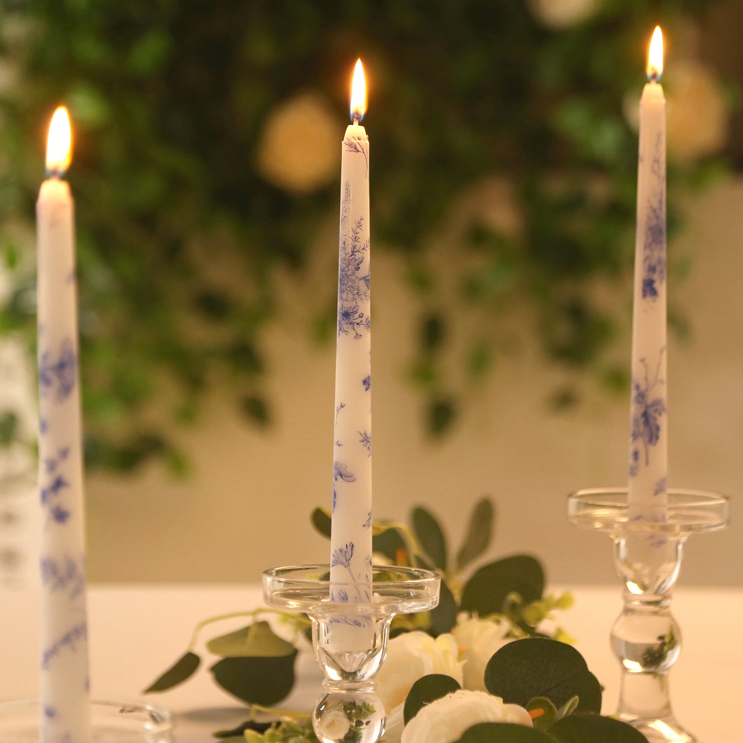 12 Pack 10" French Toile Wax Taper Candles White and Blue Unscented Candles