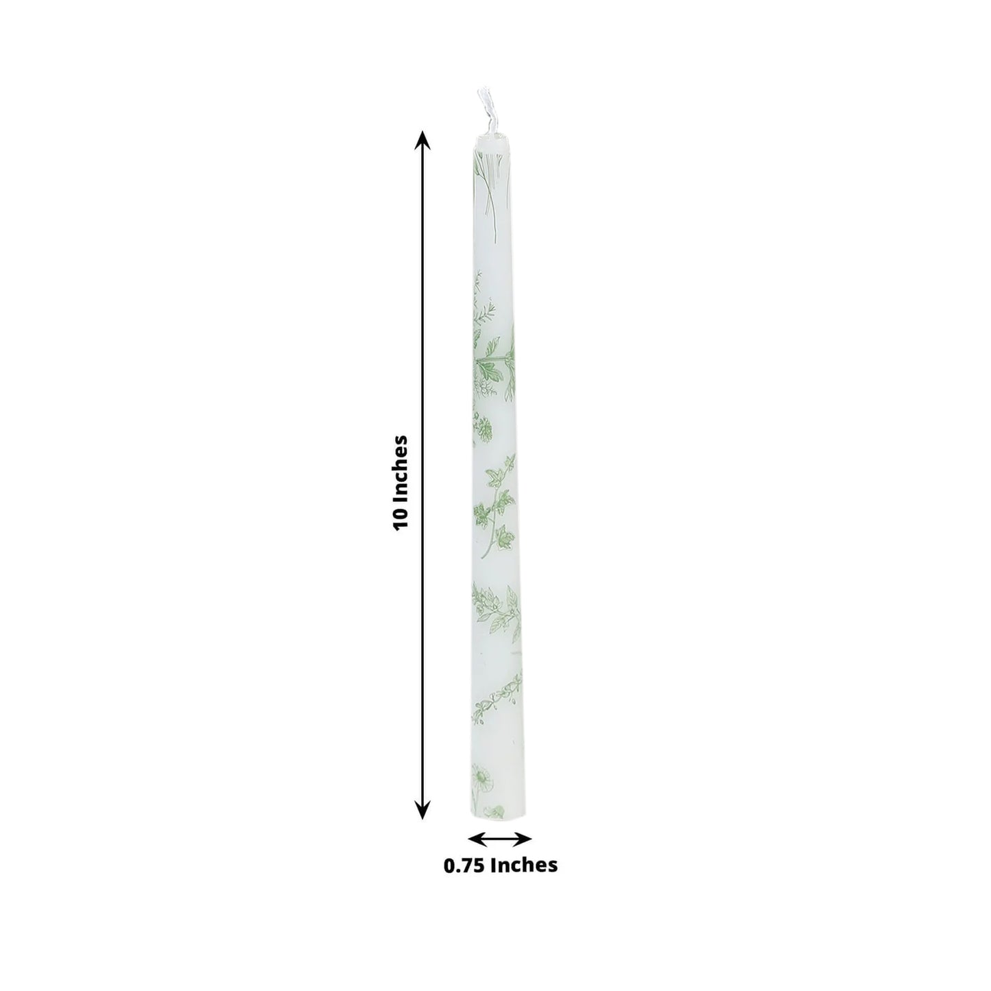 12 Pack 10" French Toile Wax Taper Candles White and Sage Green Unscented Candles