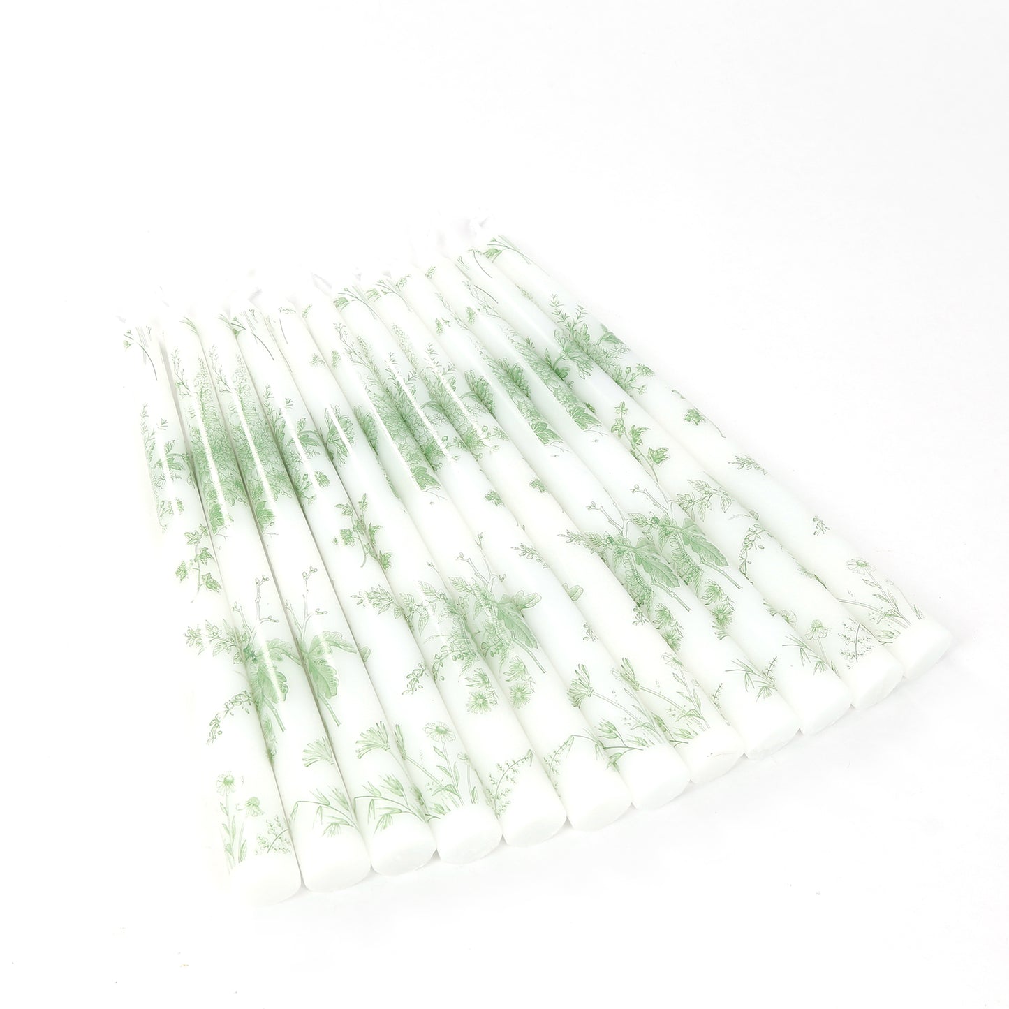 12 Pack 10" French Toile Wax Taper Candles White and Sage Green Unscented Candles