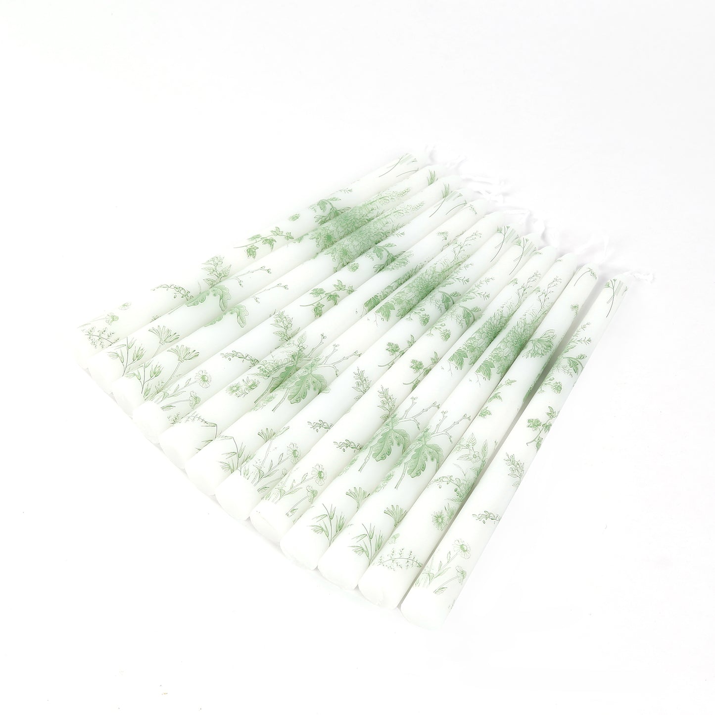 12 Pack 10" French Toile Wax Taper Candles White and Sage Green Unscented Candles