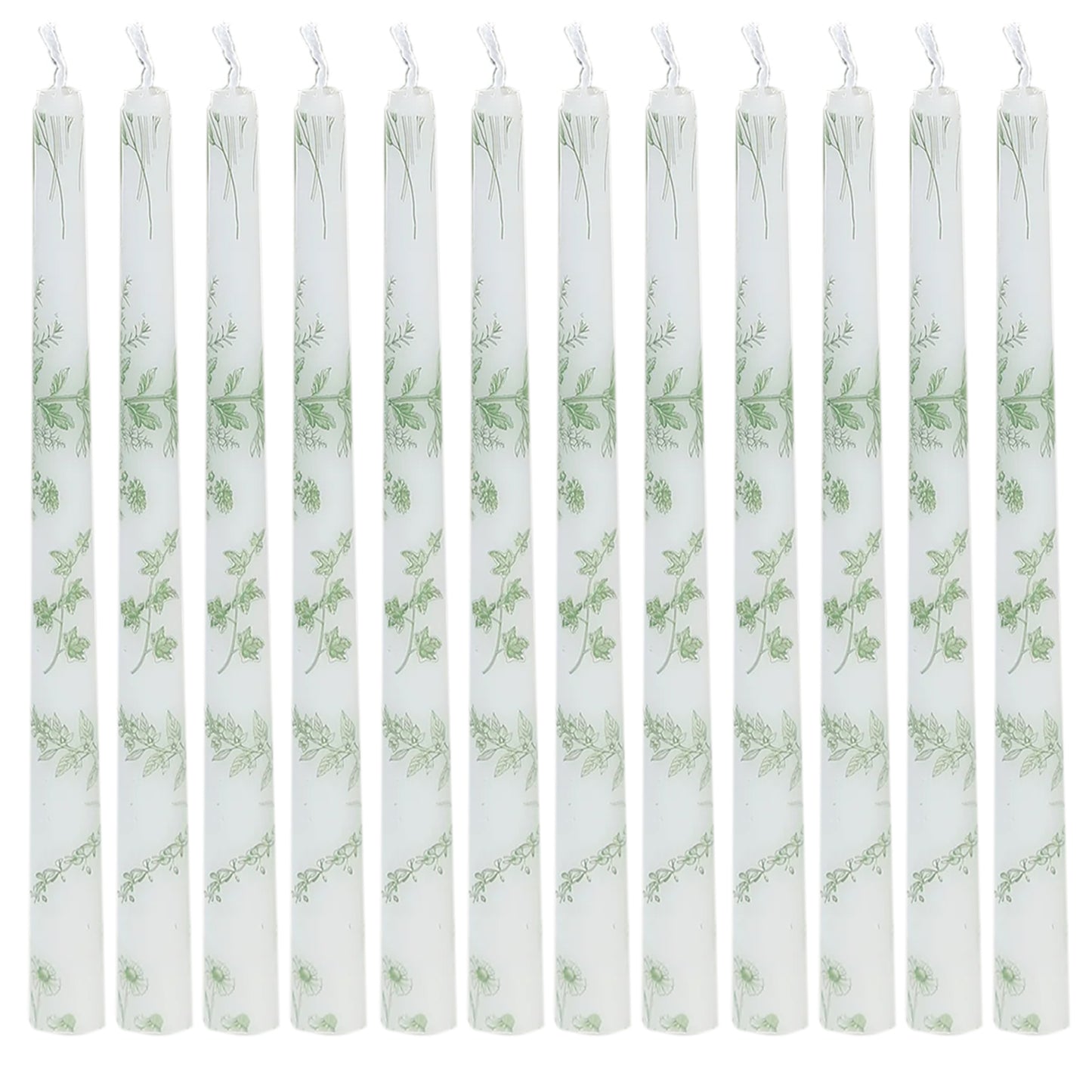 12 Pack 10" French Toile Wax Taper Candles White and Sage Green Unscented Candles