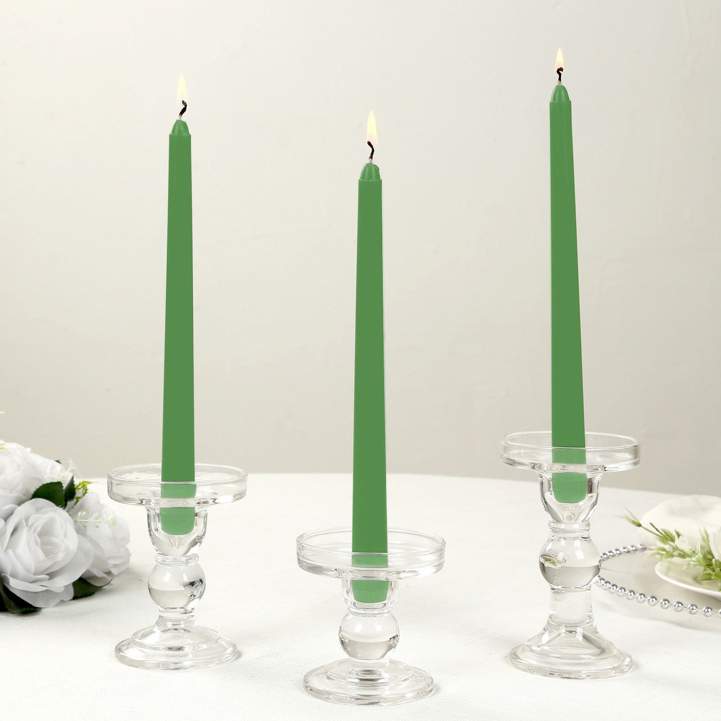 10 Pack 10" Green Premium Wax Taper Candles, Unscented Candles
