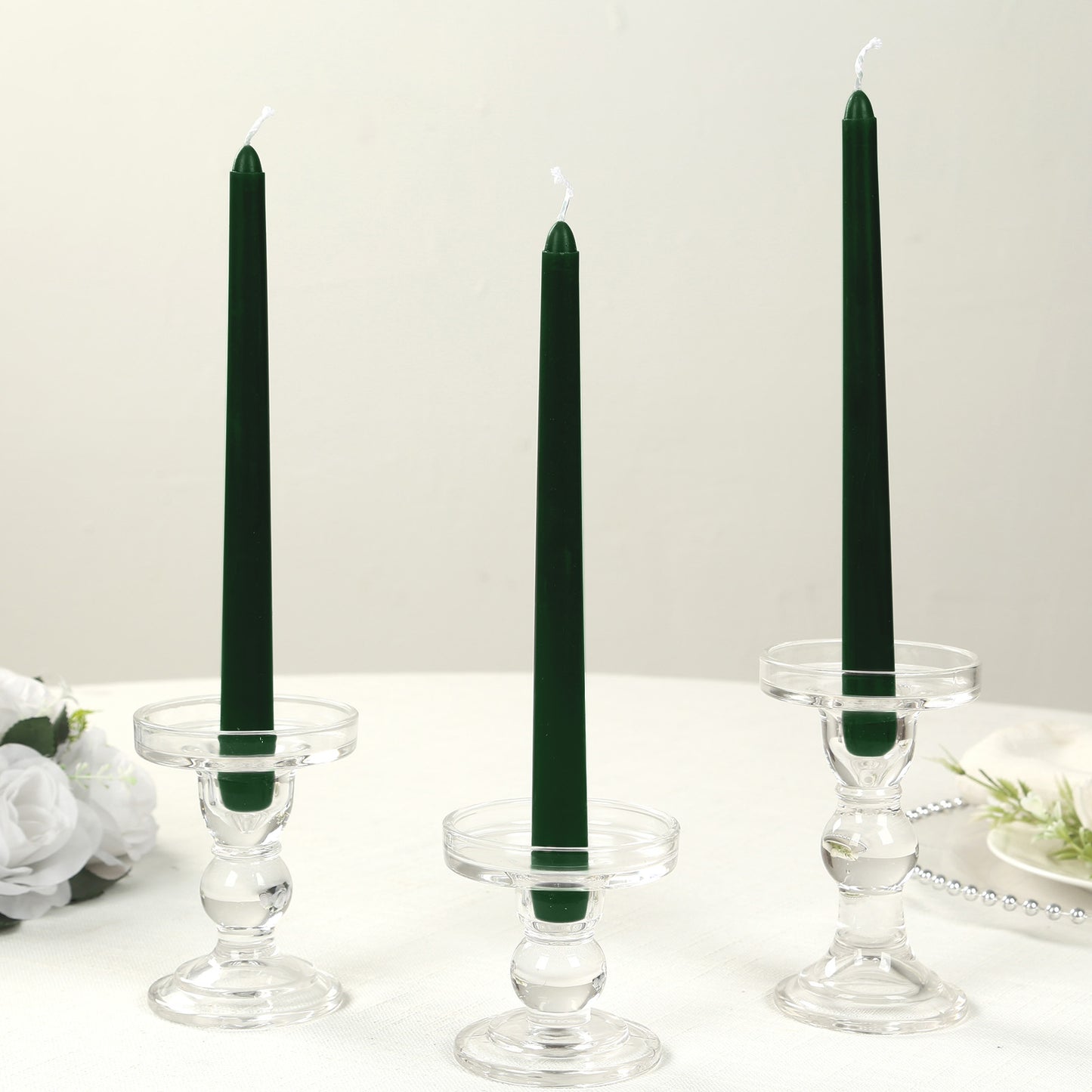 12 Pack 10" Hunter Emerald Green Premium Wax Taper Candles, Unscented Candles