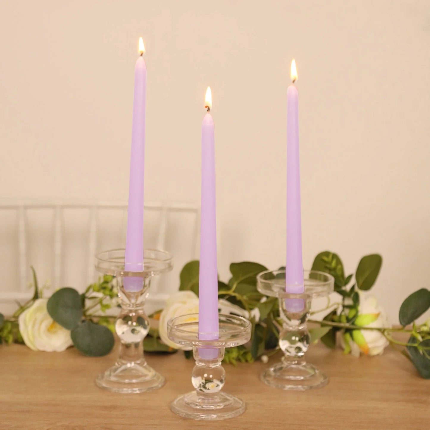 10-Pack Taper Candles Premium Wax Design Lavender Lilac - Unscented Candles for Upscale Settings 10"