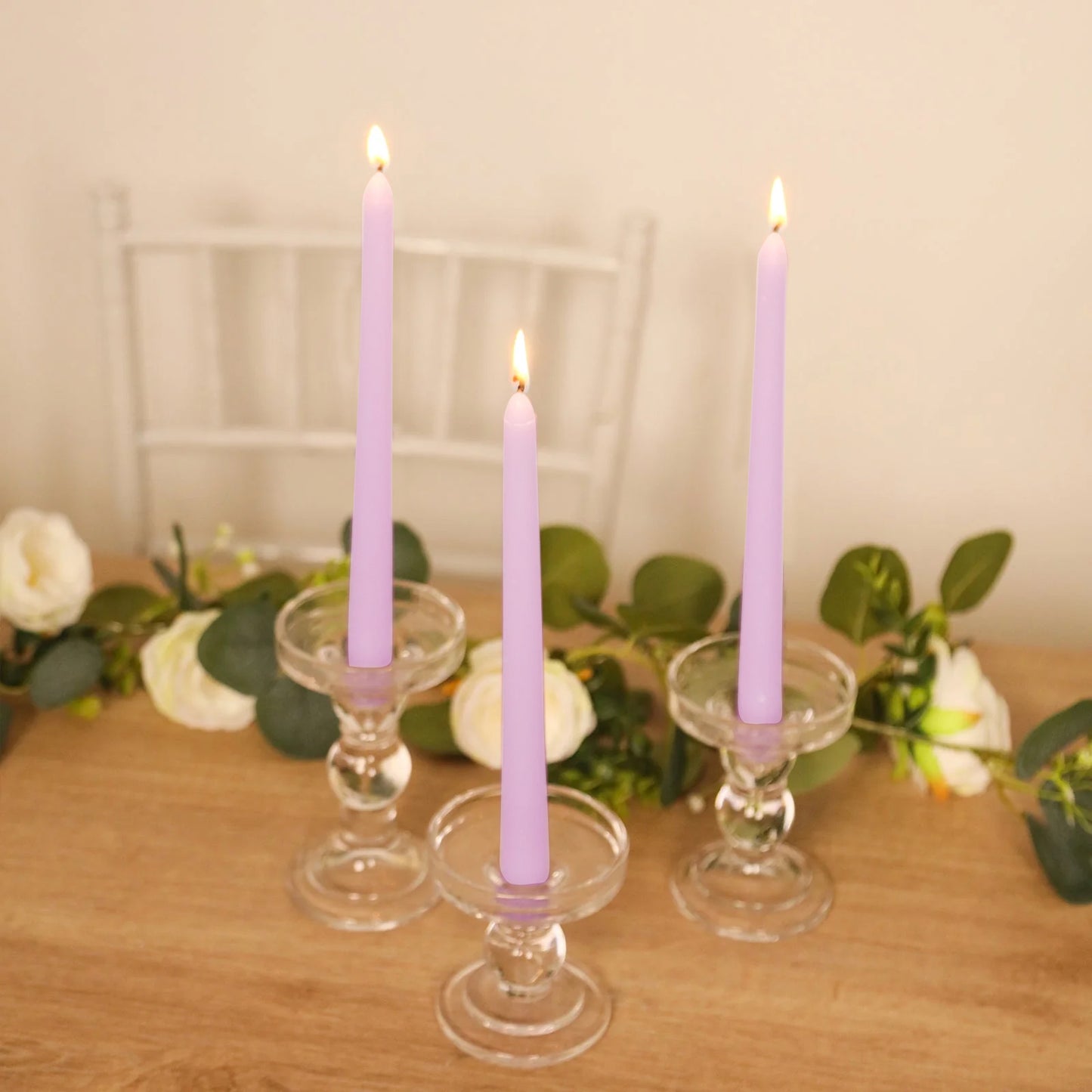 10-Pack Taper Candles Premium Wax Design Lavender Lilac - Unscented Candles for Upscale Settings 10"