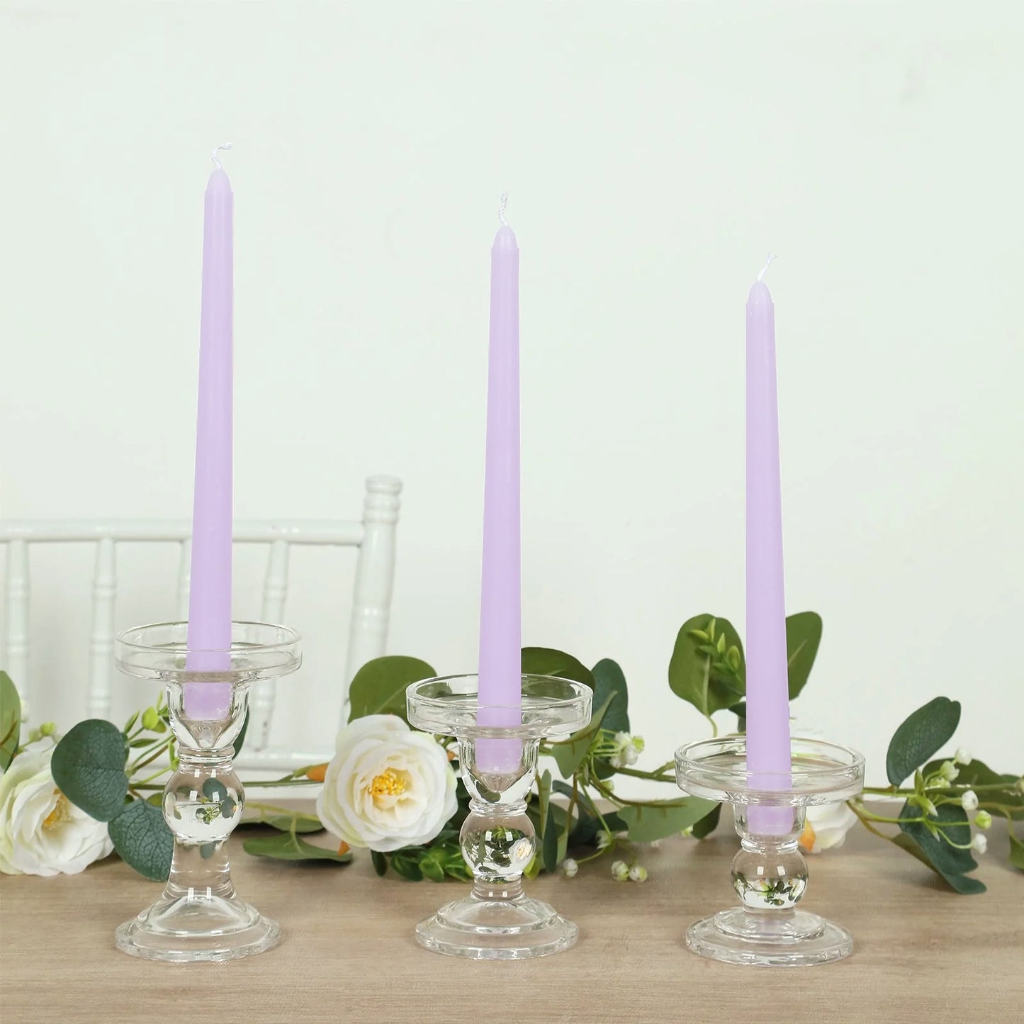 10-Pack Taper Candles Premium Wax Design Lavender Lilac - Unscented Candles for Upscale Settings 10"