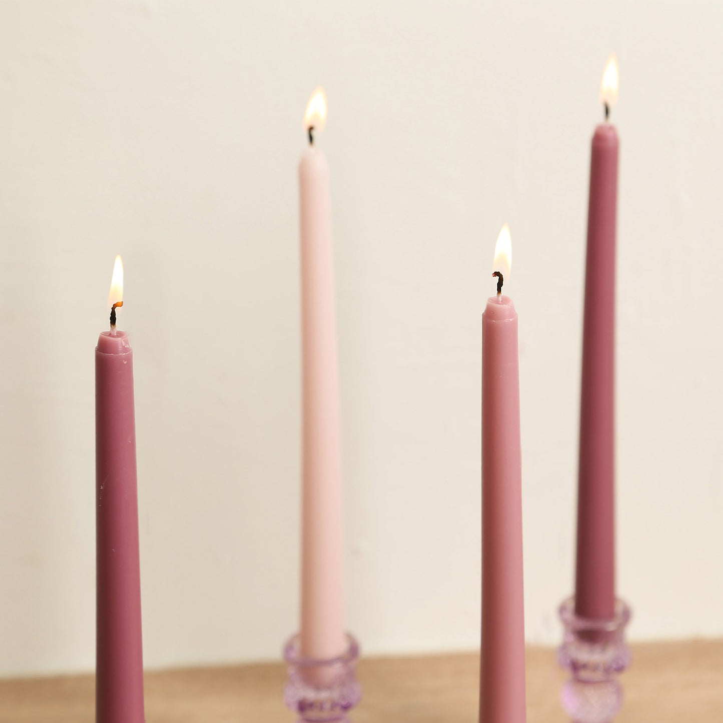 12 Pack 10" Mixed Dusty Rose Premium Wax Taper Candles, Unscented Candles