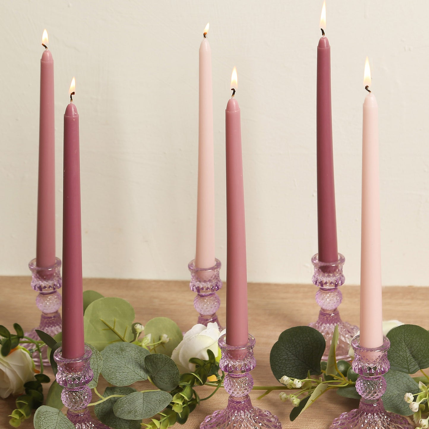 12 Pack 10" Mixed Dusty Rose Premium Wax Taper Candles, Unscented Candles