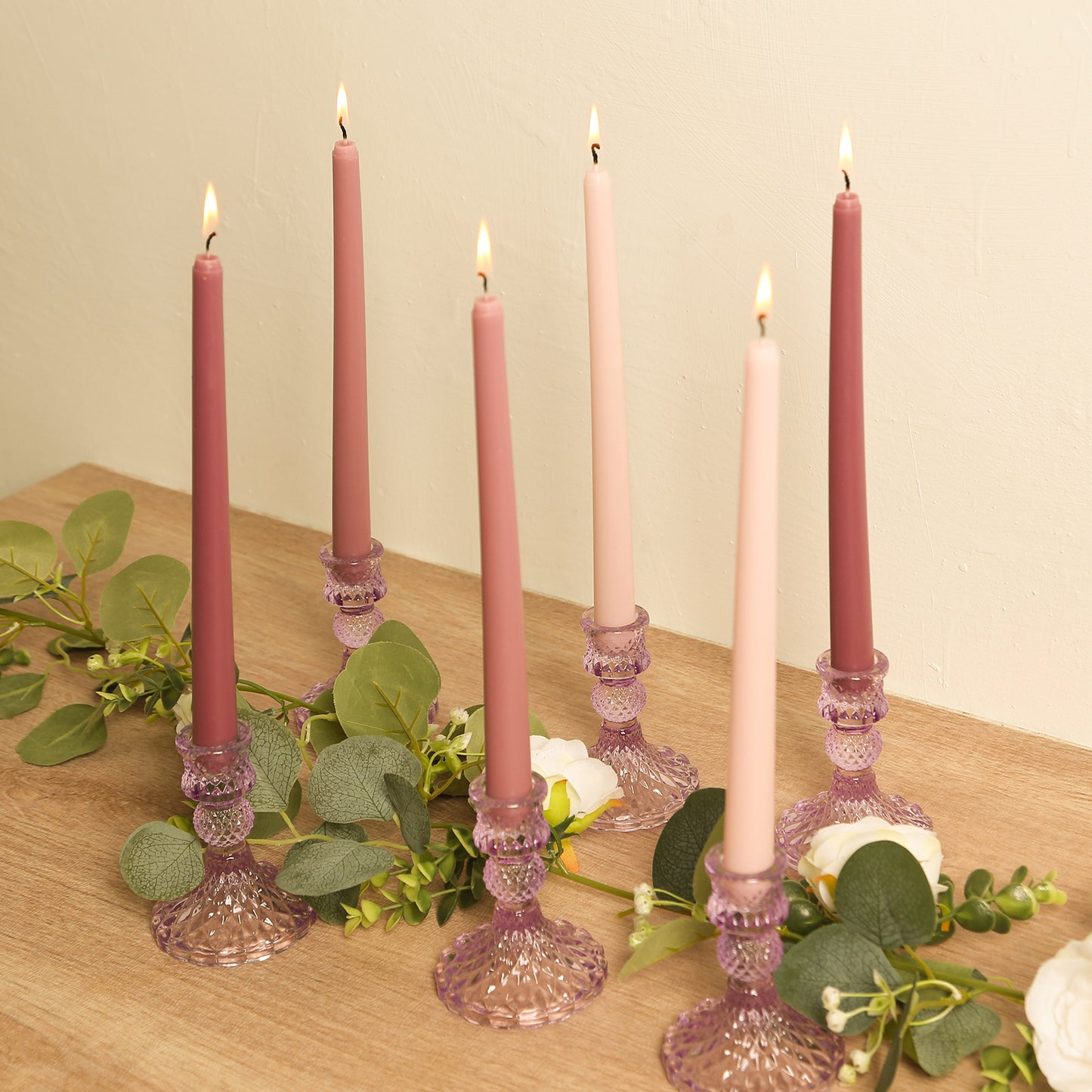 12 Pack 10" Mixed Dusty Rose Premium Wax Taper Candles, Unscented Candles