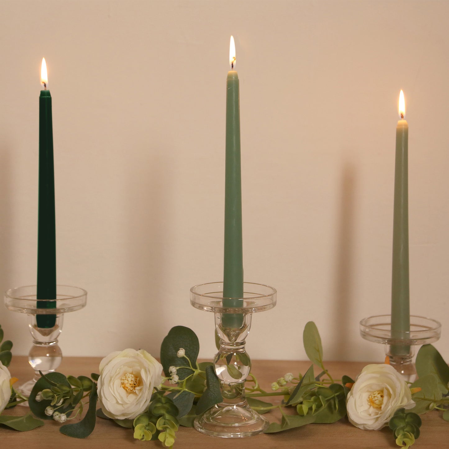 12 Pack 10" Mixed Sage Green Premium Wax Taper Candles, Unscented Candles