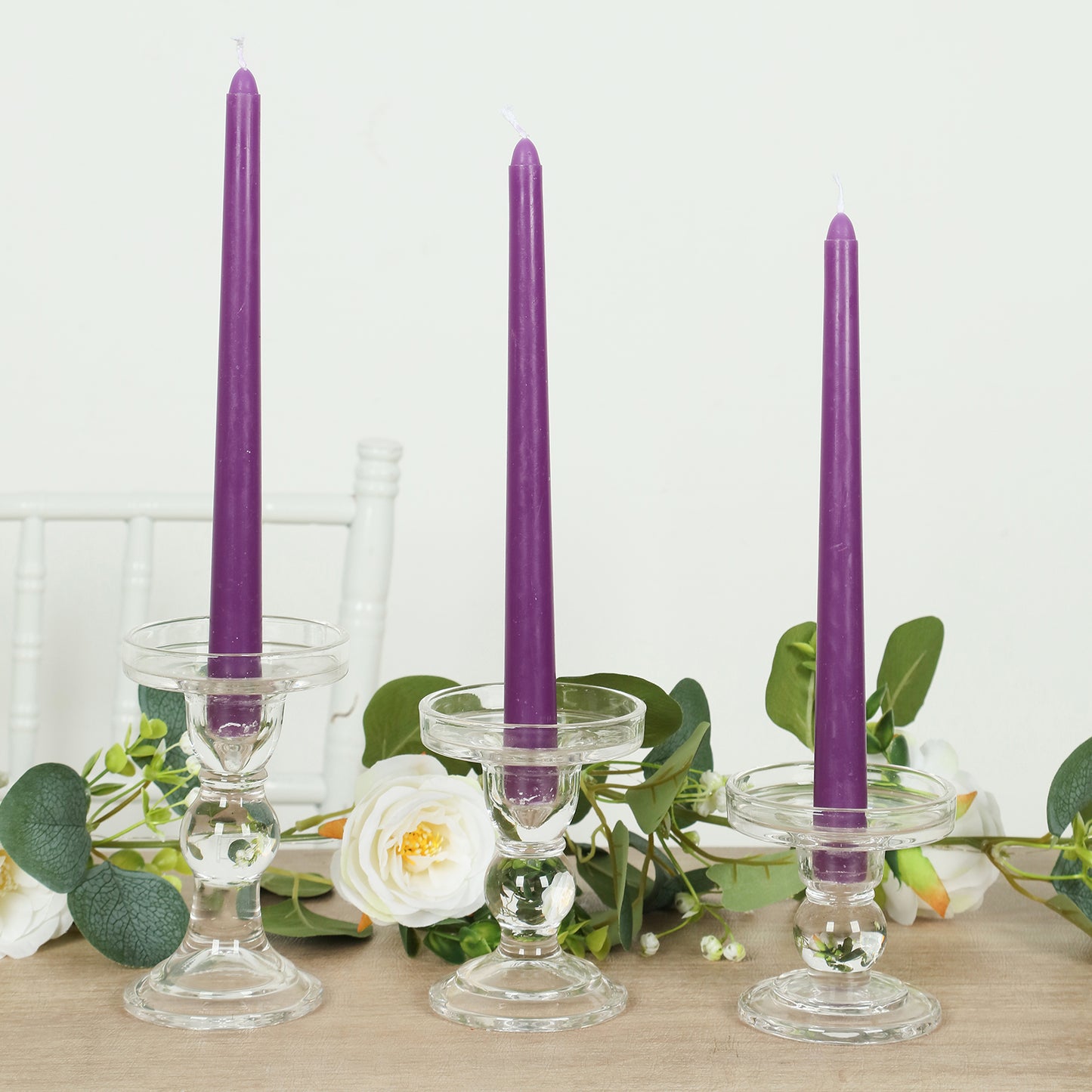 10-Pack Taper Candles Premium Wax Design Purple - Unscented Candles for Upscale Settings 10"