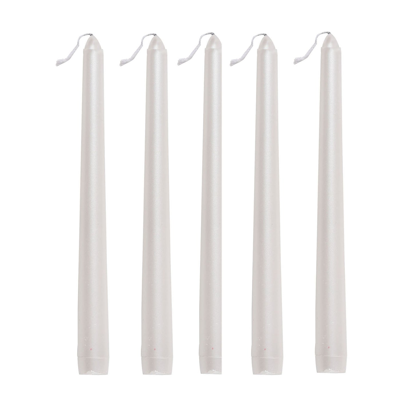 12 Pack | Metallic Pearl White 10" Premium Wax Taper Candles, Unscented Candles