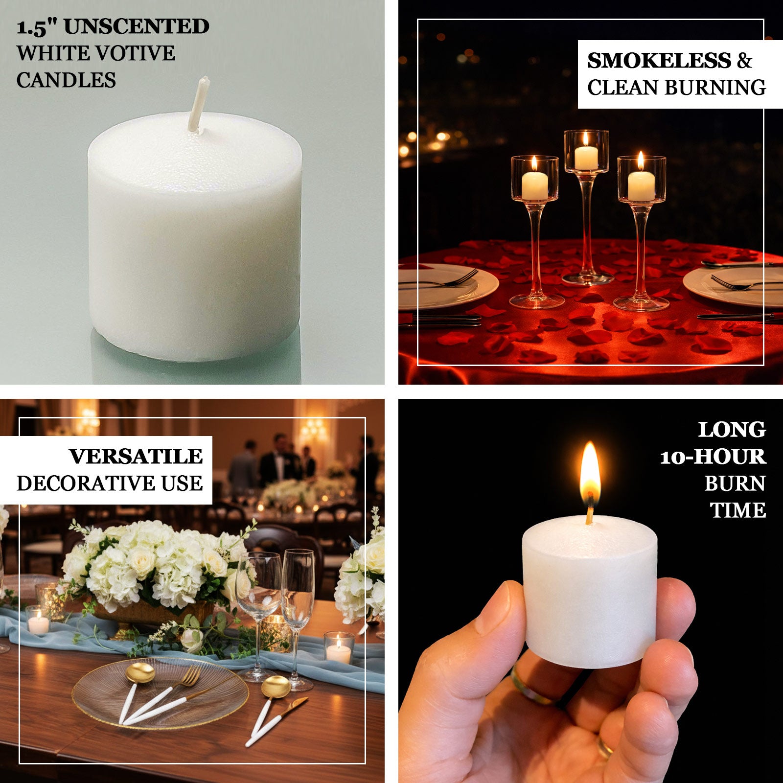 12 Pack White 1.5inch Votive Candles, Unscented – 10 Hour Burn, Clean Cotton Wick