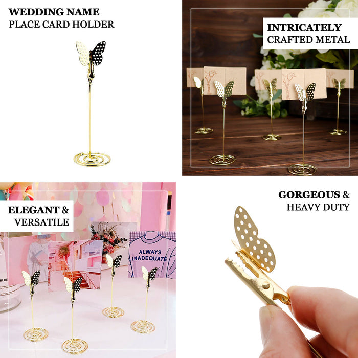 5 Pack | Gold Metal 5" Butterfly Card Holder Stands, Table Number Stands, Wedding Table Menu Clips