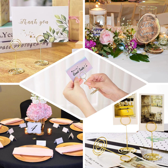 10 Pack | Gold Metal 3.5" Mini Circle Card Holder Stands, Hoop Table Number Stands, Wedding Table Place Card Menu Clips