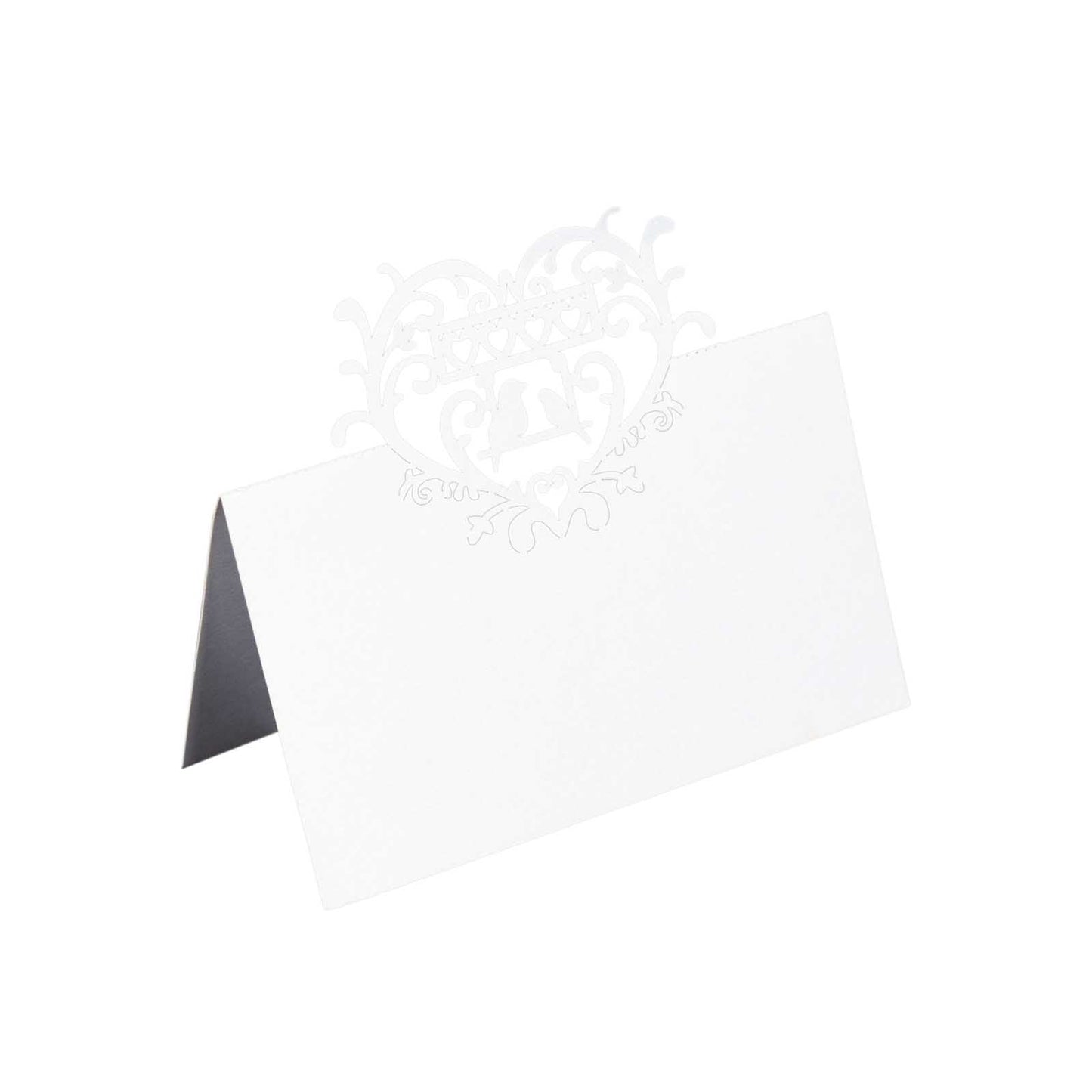 50 Pack White Wedding Table Number Cards with Laser Cut Hollow Heart Design Top, Printable Reservation Seating Name Place Cards - 210 GSM