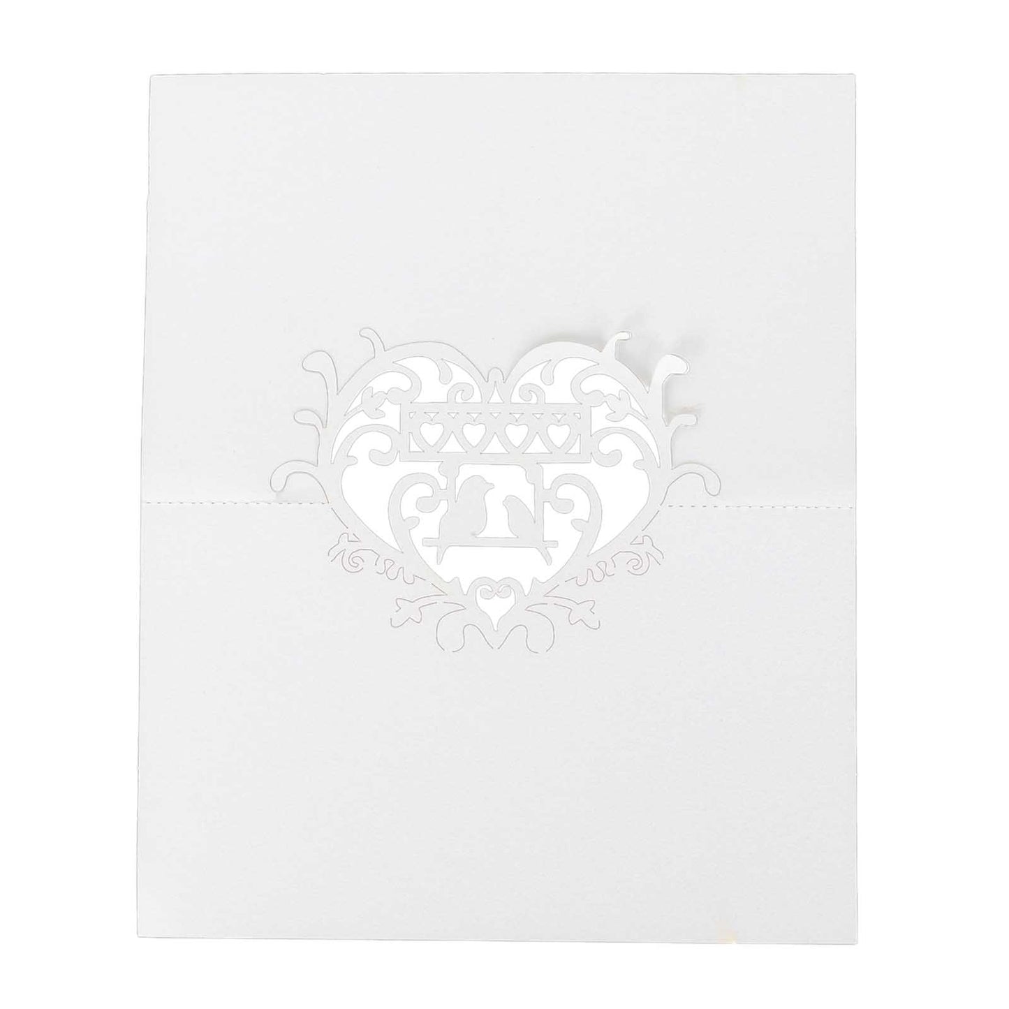 50 Pack White Wedding Table Number Cards with Laser Cut Hollow Heart Design Top, Printable Reservation Seating Name Place Cards - 210 GSM