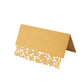 Gold wedding table number card with laser cut leaf vine design.