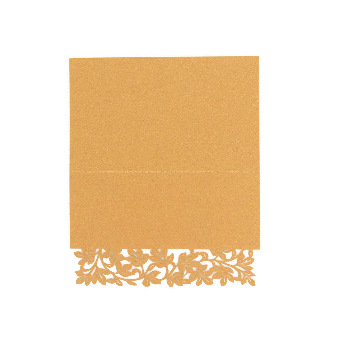 Gold wedding table number cards with laser cut leaf vine design.