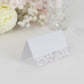 White wedding table number card with laser cut leaf vine design.
