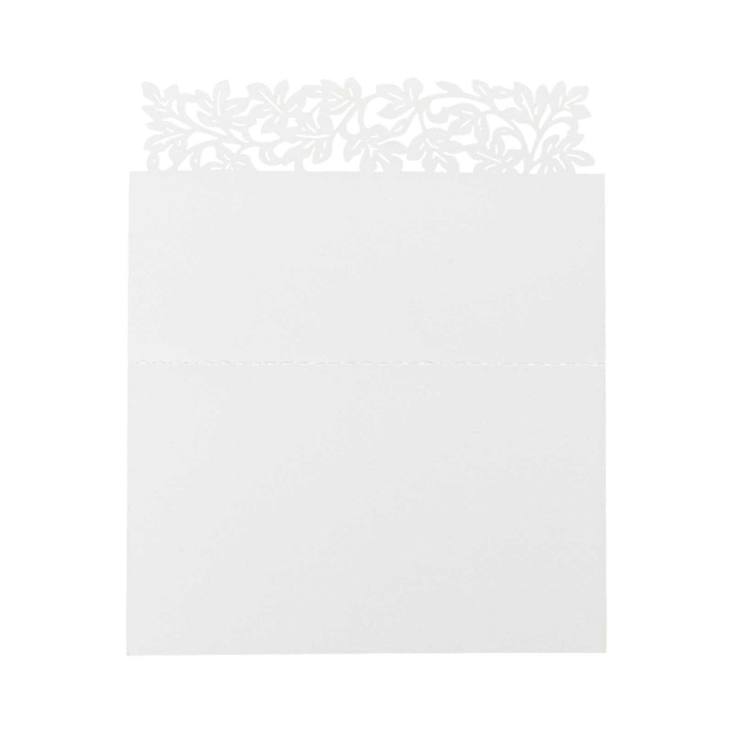 White wedding table number card with laser cut leaf vine design.
