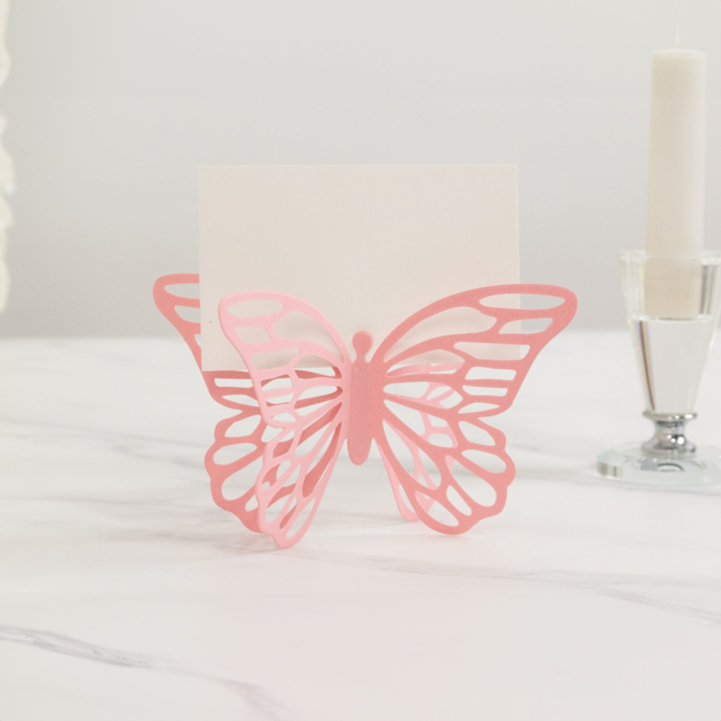 25 Pack Pink Butterfly Table Number Holders with White Printable Cards, Free Standing 3D Butterflies Paper Place Card Holders - 3"x5"