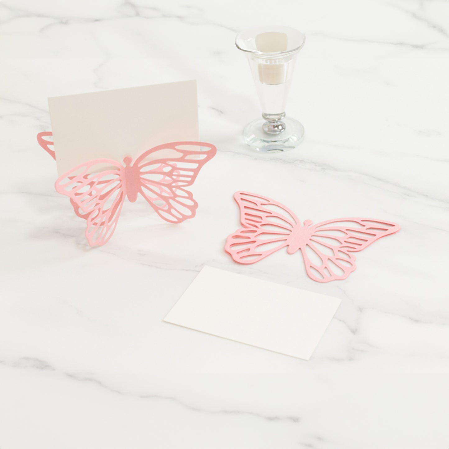 25 Pack Pink Butterfly Table Number Holders with White Printable Cards, Free Standing 3D Butterflies Paper Place Card Holders - 3"x5"
