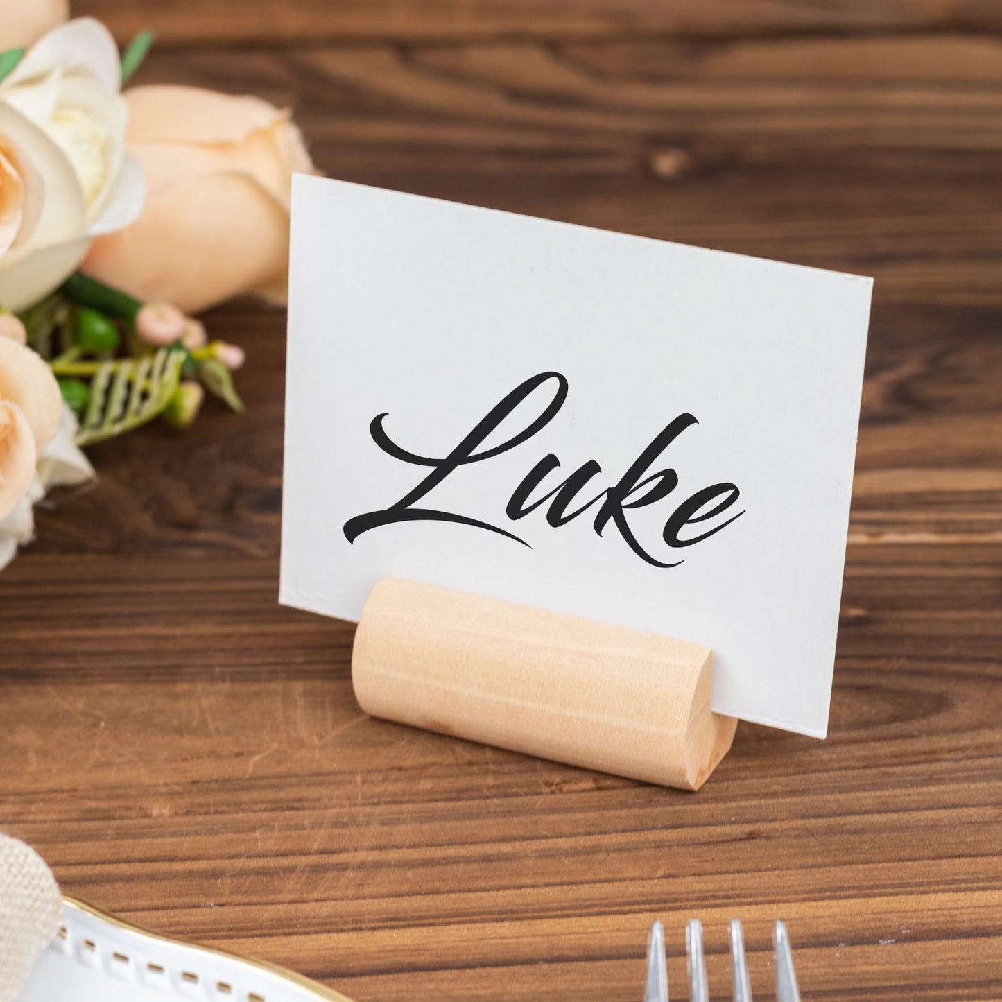 10 Pack | 2" Natural Rustic Style Cylindrical Wooden Place Card Holders, Farmhouse Table Number Stands