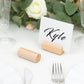 10 Pack | 2" Natural Rustic Style Cylindrical Wooden Place Card Holders, Farmhouse Table Number Stands