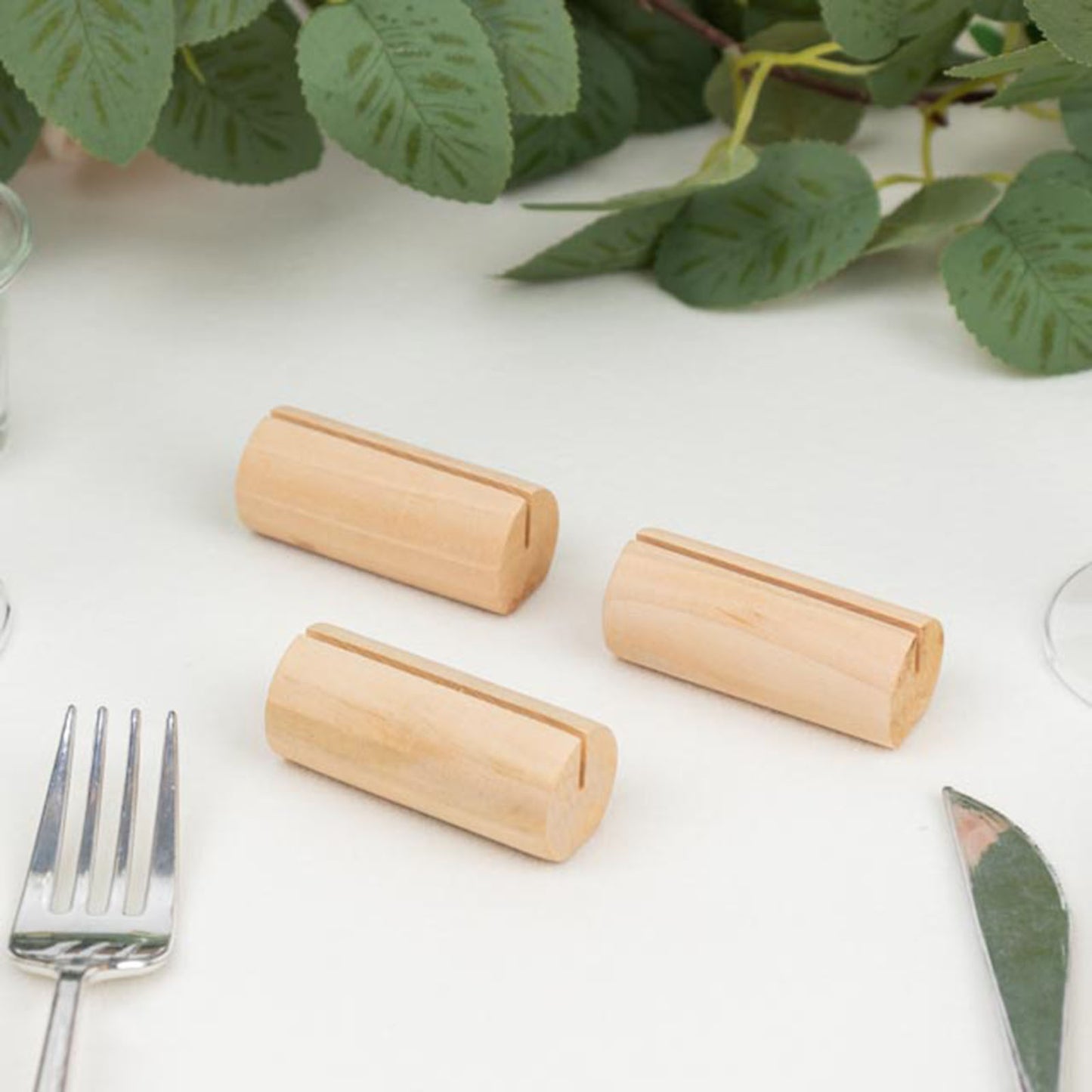 10 Pack | 2" Natural Rustic Style Cylindrical Wooden Place Card Holders, Farmhouse Table Number Stands