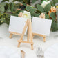 Natural mini rustic wooden display easel stands for table numbers or place cards.