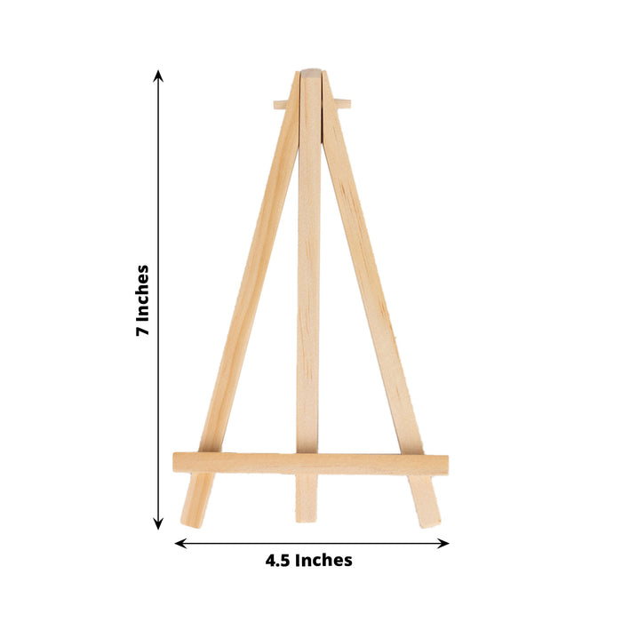 Natural wood 7" rustic tabletop display easel stands for place cards.