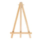 Natural wooden tabletop display easel stand for place cards and table numbers.