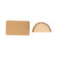 Natural wooden place card holders with brown cards for rustic weddings.