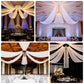 4 Panel White Ceiling Drape with Stainless Steel Hardware Kit for elegant event decor.