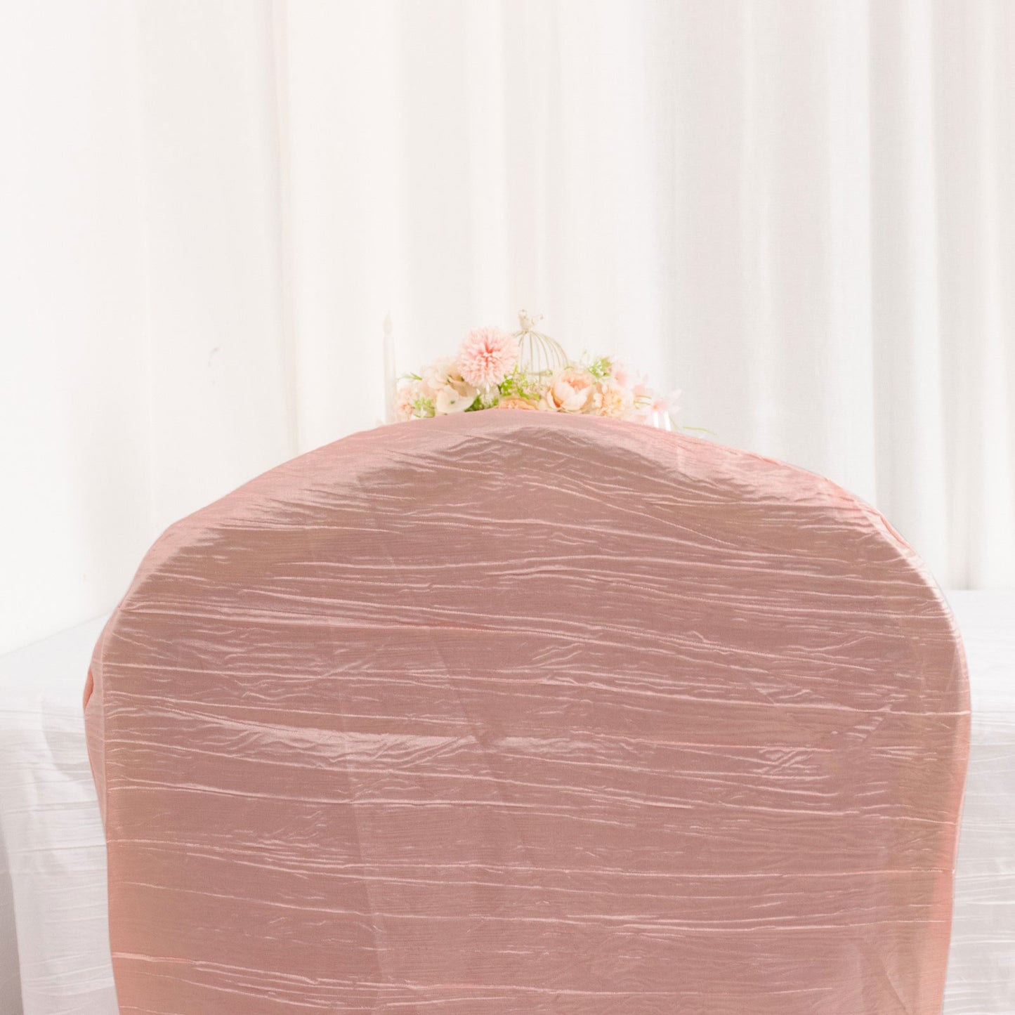 Dusty Rose Crinkle Crushed Taffeta Banquet Chair Cover, Reusable Wedding Chair Cover