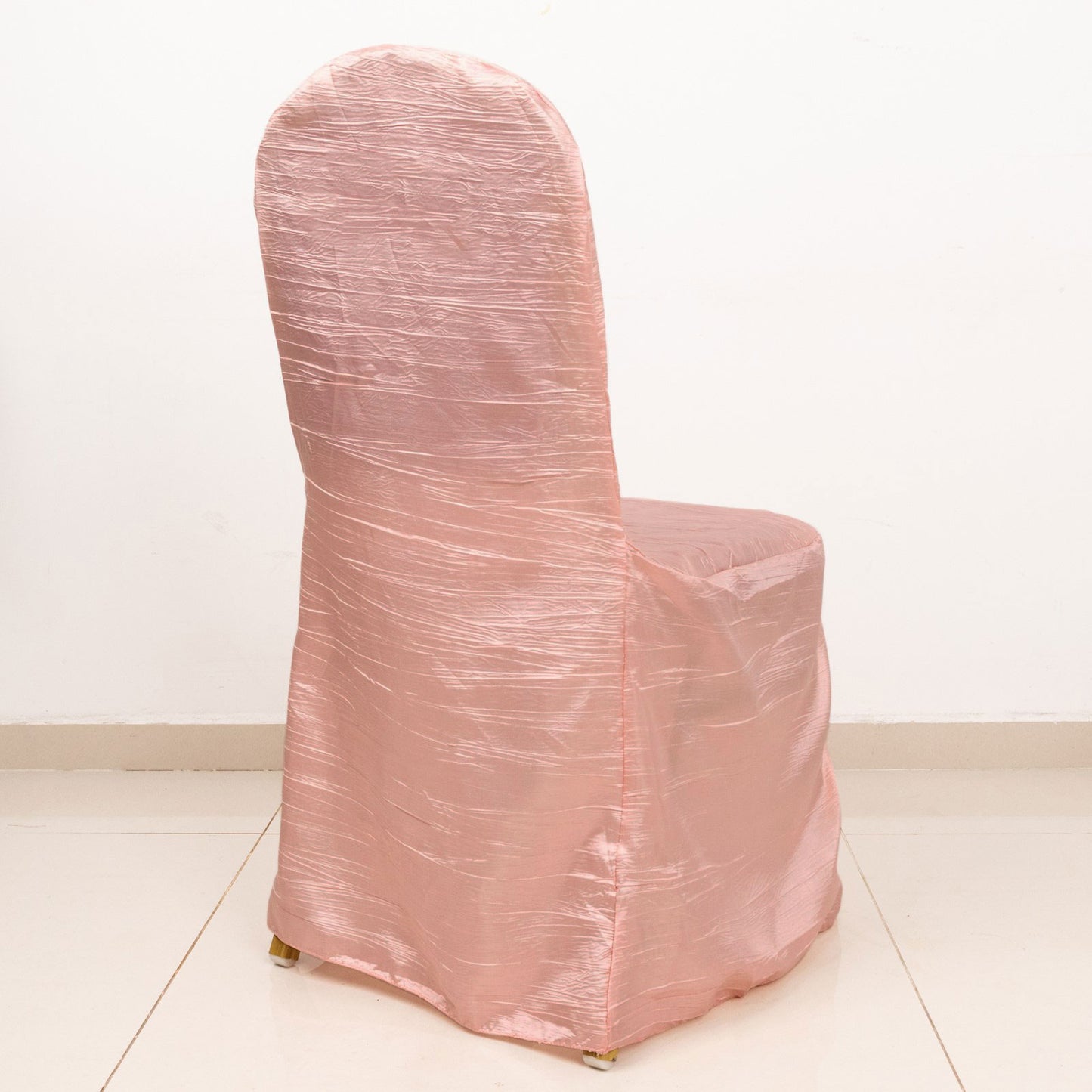 Dusty Rose Crinkle Crushed Taffeta Banquet Chair Cover, Reusable Wedding Chair Cover