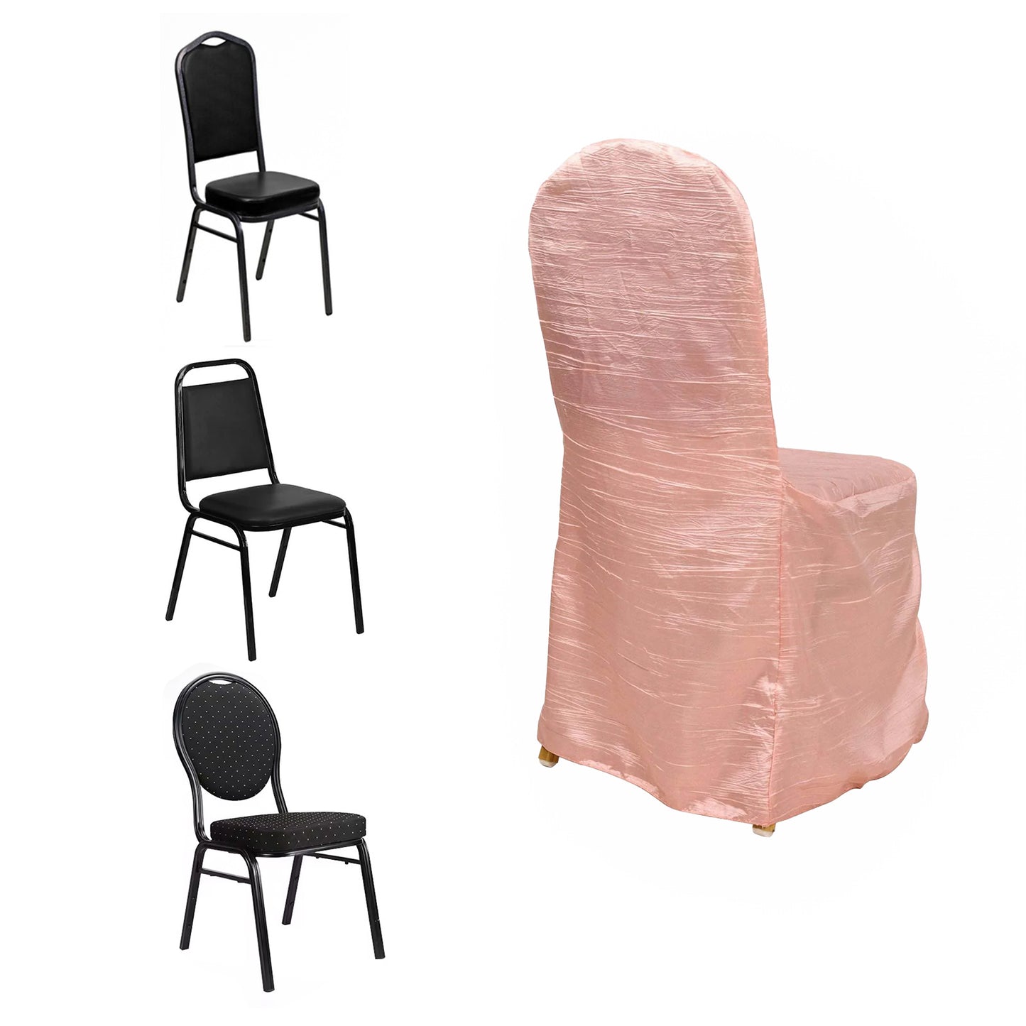 Dusty Rose Crinkle Crushed Taffeta Banquet Chair Cover, Reusable Wedding Chair Cover