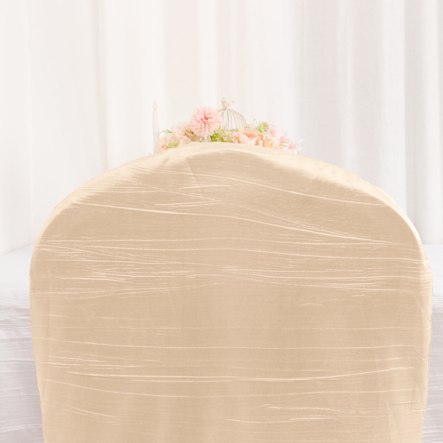 Beige Crinkle Crushed Taffeta Banquet Chair Cover, Reusable Wedding Chair Cover