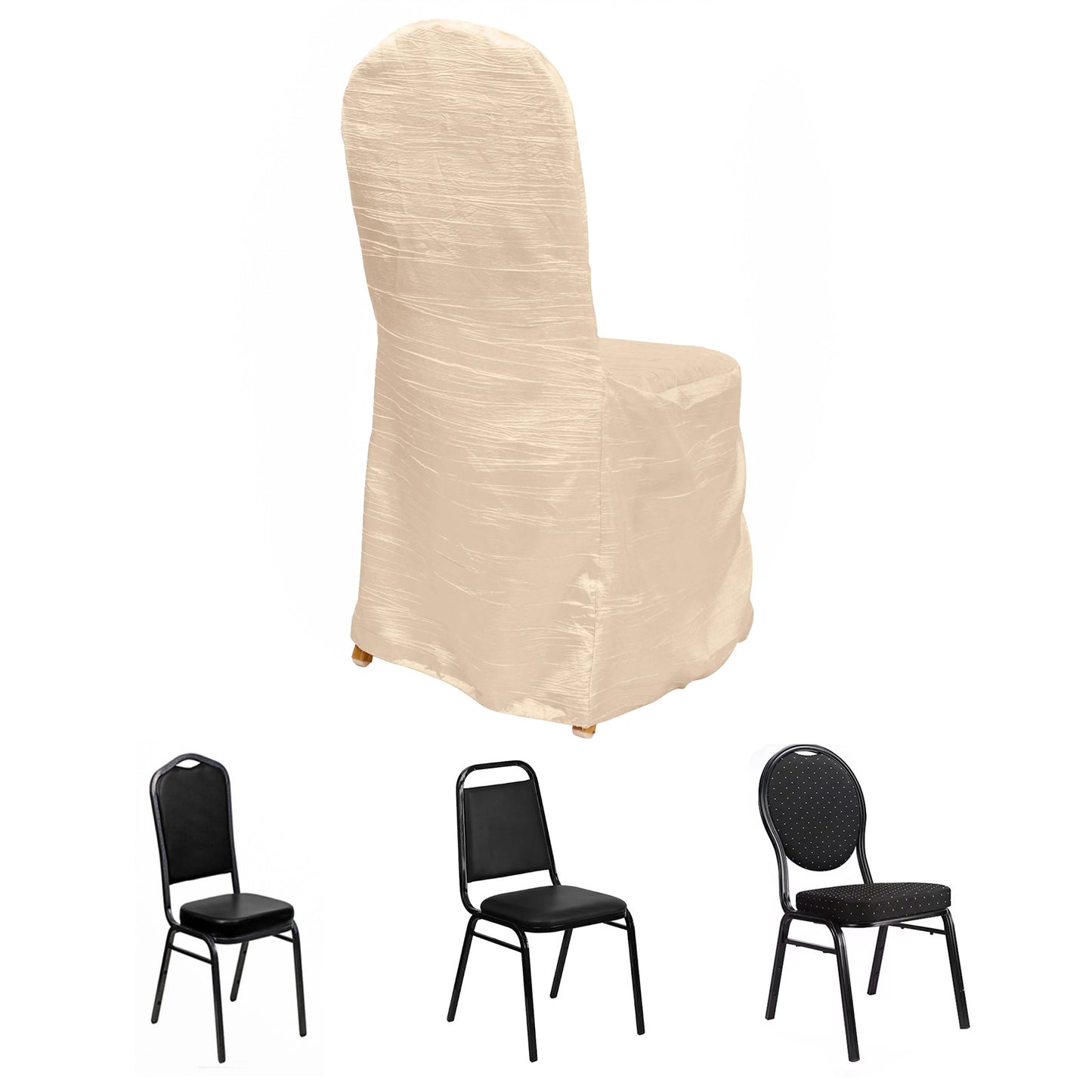 Beige Crinkle Crushed Taffeta Banquet Chair Cover, Reusable Wedding Chair Cover