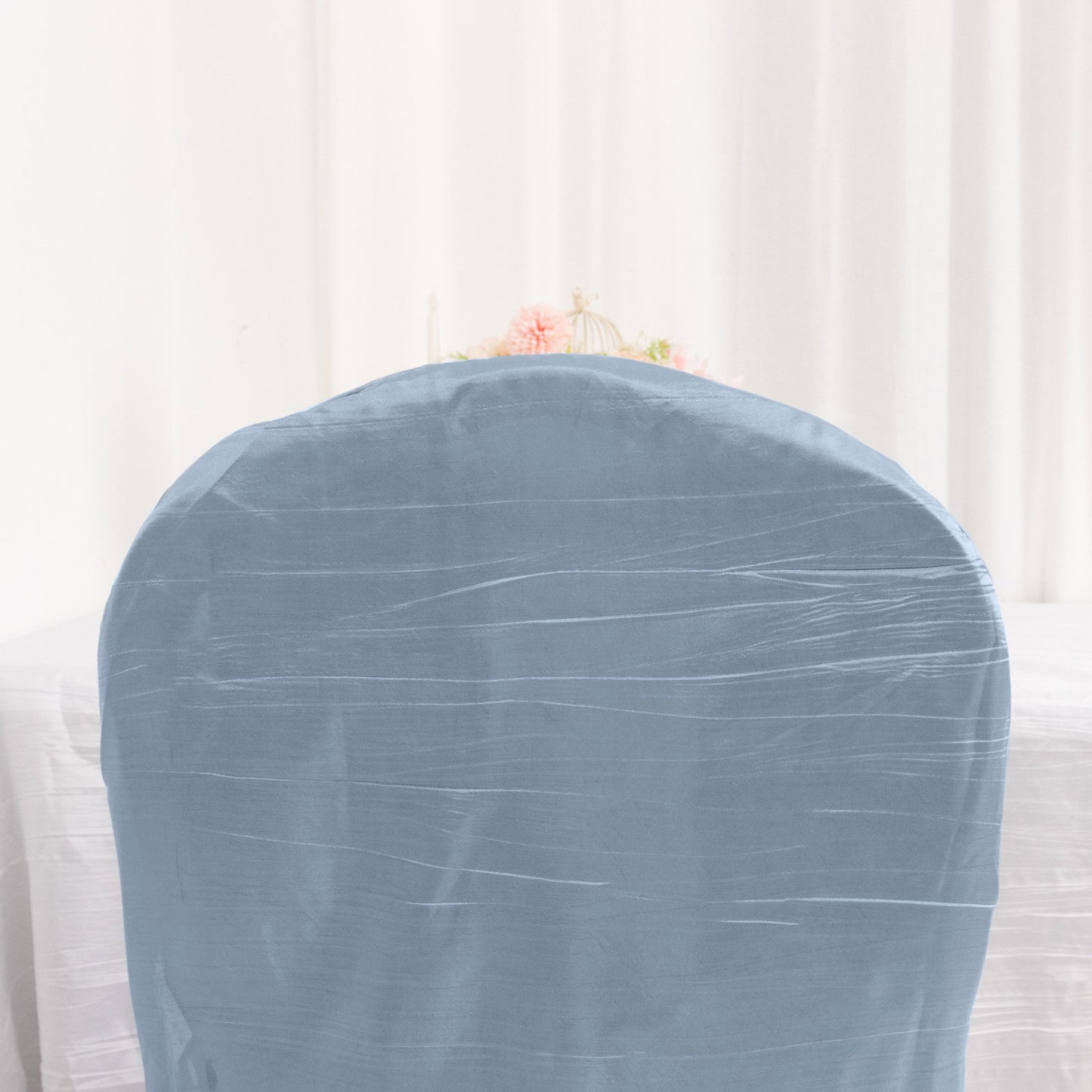 Dusty Blue Crinkle Crushed Taffeta Banquet Chair Cover, Reusable Wedding Chair Cover