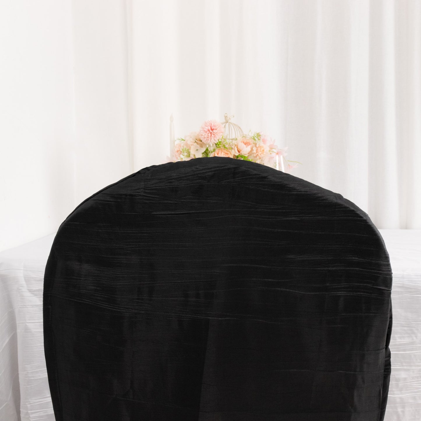 Black Crinkle Crushed Taffeta Banquet Chair Cover, Reusable Wedding Chair Cover