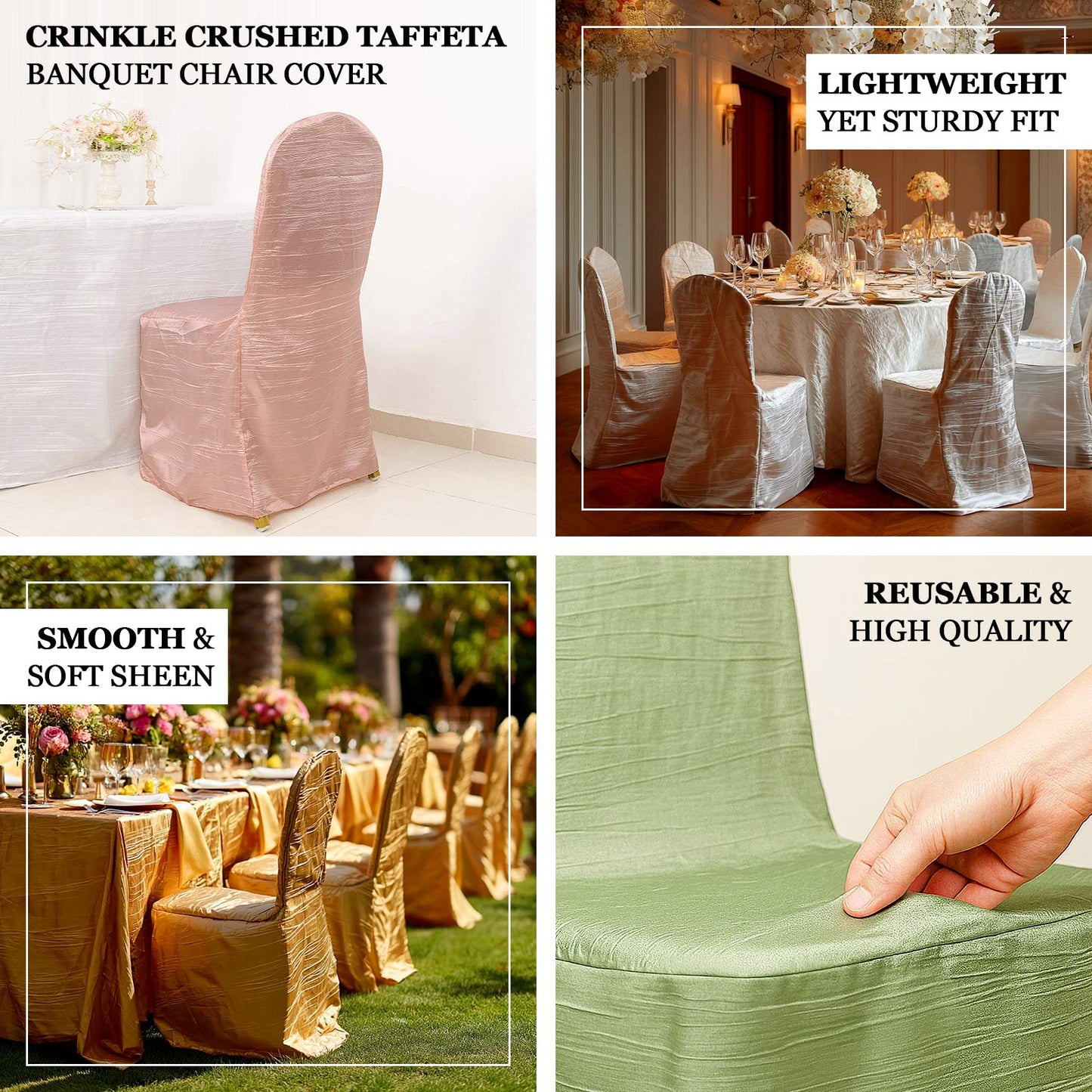 Crinkle Crushed Taffeta Banquet Chair Cover, Reusable Wedding Chair Cover