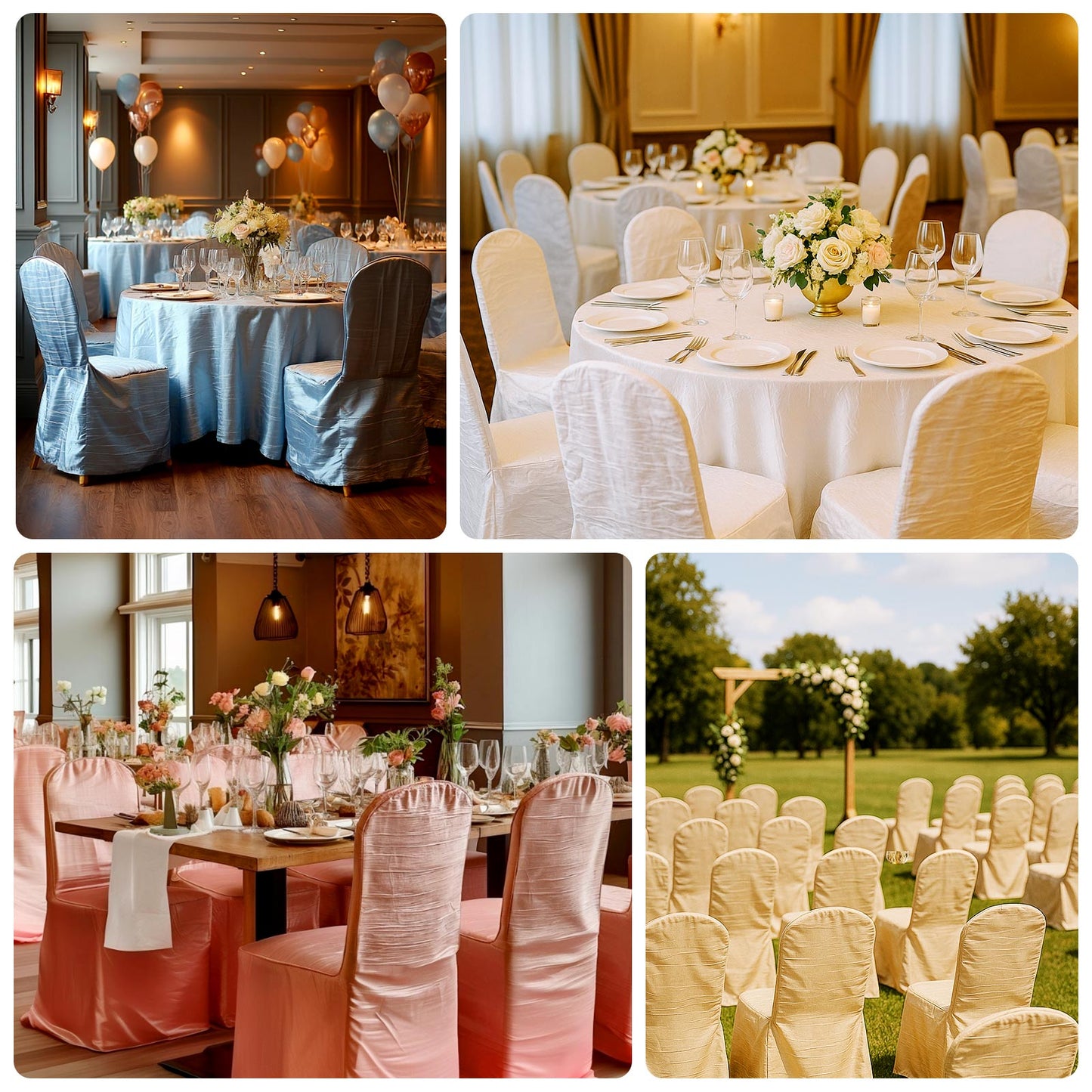 Crinkle Crushed Taffeta Banquet Chair Cover, Reusable Wedding Chair Cover